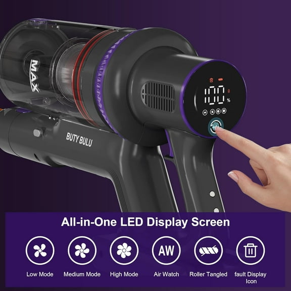 Cordless Vacuum Cleaner, Stick Handheld Rechargeable Lightweight 4-in-1 Vacuum for Home Hardwood Floor Carpet Pet Hair Litter Cleaning, 45KPa Suction 50Mins Running Time, LED Display Screen