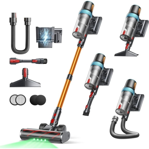 Cordless Vacuum Cleaner, Upgraded 600W 50Kpa 65Mins Vacuum Cleaners for Home, LED Touch Screen Stick Vacuum with Rechargeable Wall Mount & 3.3Ft Extendable Hose for Carpets/Pet Hair/All Floor