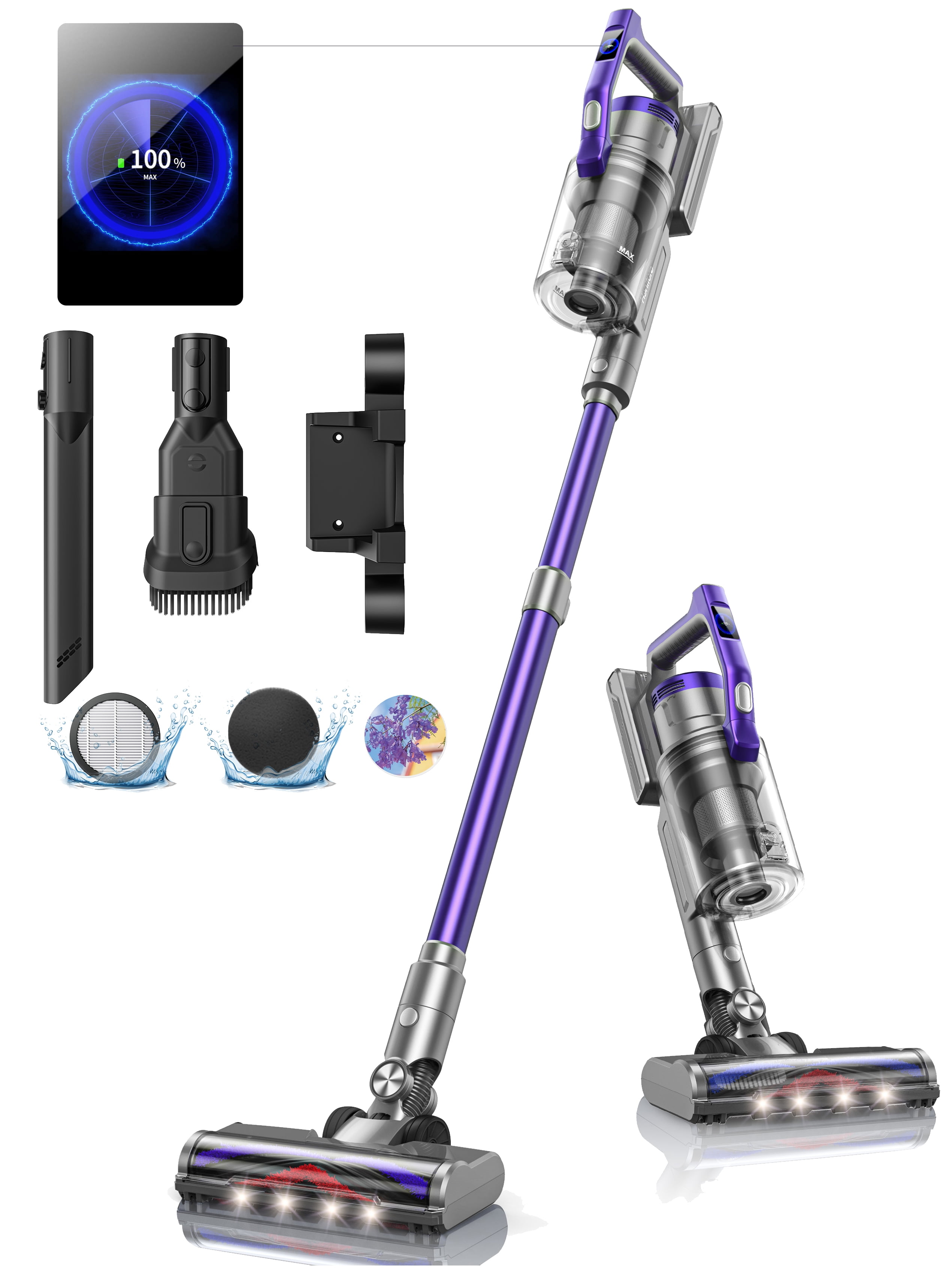 HONITURE Cordless Vacuum Cleaner 450W/38KPa Powerful Stick Vacuum Cleaner  with LCD Touch Screen, 55Min Runtime Battery, 6 in 1 Lightweight Handheld