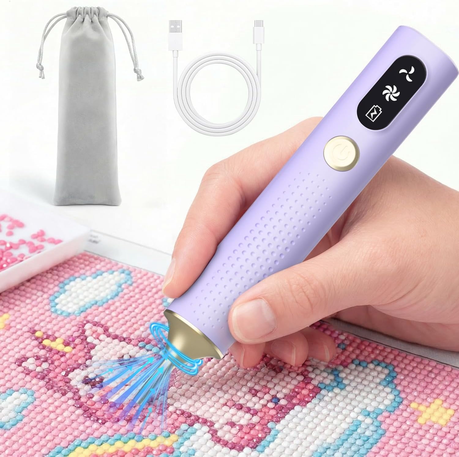 Cordless Vacuum Diamond Painting Pen with Adjustable Suction, No Wax Needed, Quiet Portable Tool for Adults, Purple