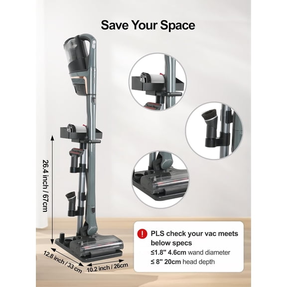 Cordless Vacuum Stand with Adjustable Height and 7 Accessory Holders for Stick Vacuum Cleaners