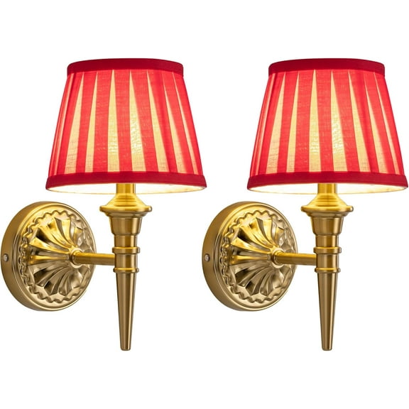 Cordless Wall Sconces Set of 2, Small Wireless 5200mAh Rechargeable Battery Fabric LED Wall Lamps, Portables Lightings for Wall Painting, Living Room, Bedroom, Hallway, Gifts, Night Light (Red)