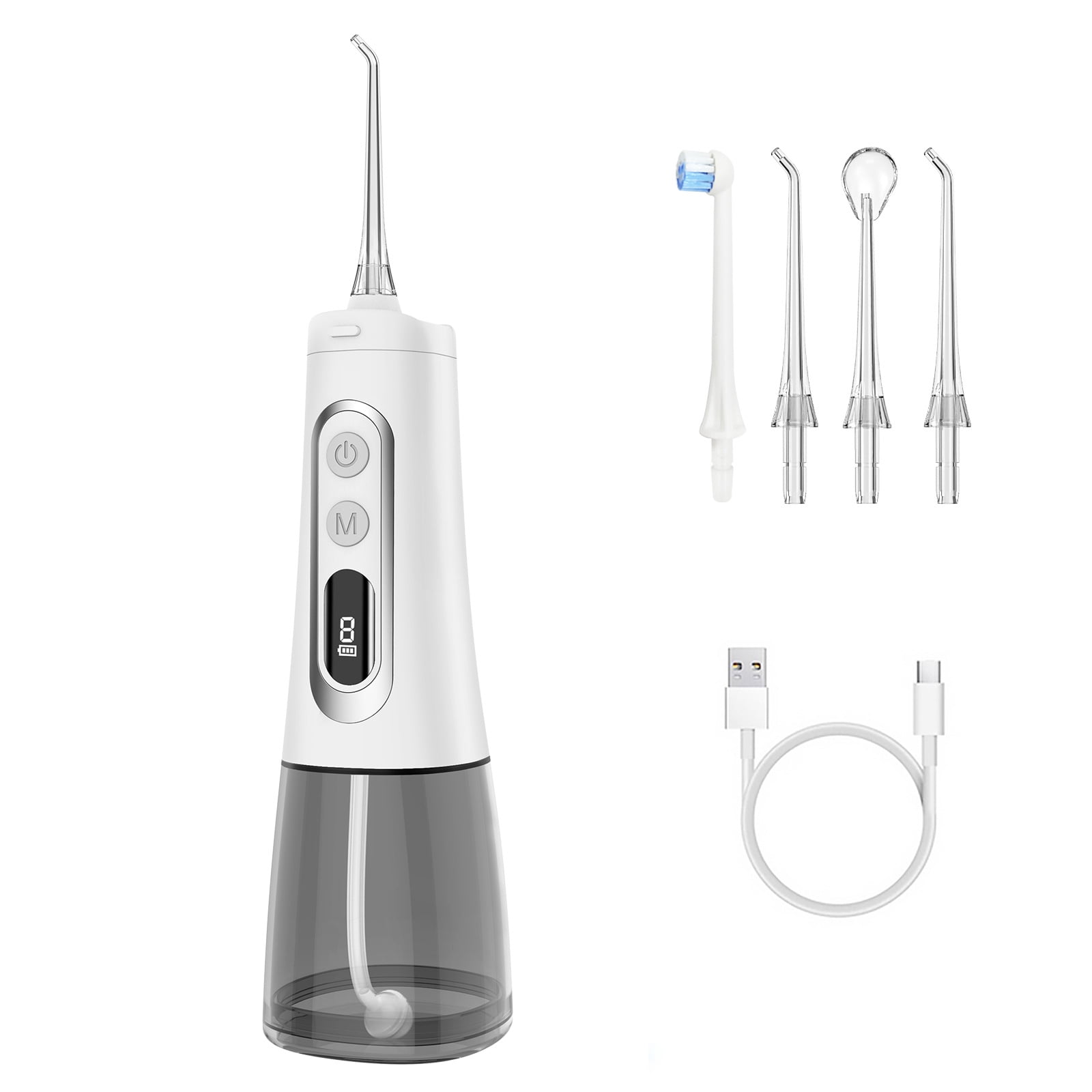 Cordless Water Dental Flosser, 9 Modes with LED Screen, 300ml Portable Oral Irrigator, Rechargeable IPX7 Waterproof Teeth Cleaner for Home and Travel, White