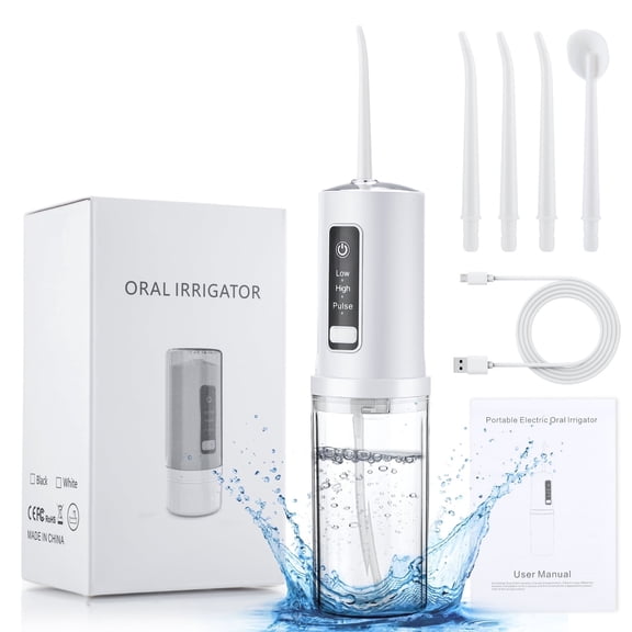 Water Picks, Cordless Water Flosser for Teeth Cleaning, Dental Oral Irrigator with 3 Pressure Modes, IPX7 Waterproof, 8oz Tank, 4 Nozzles for Home & Travel