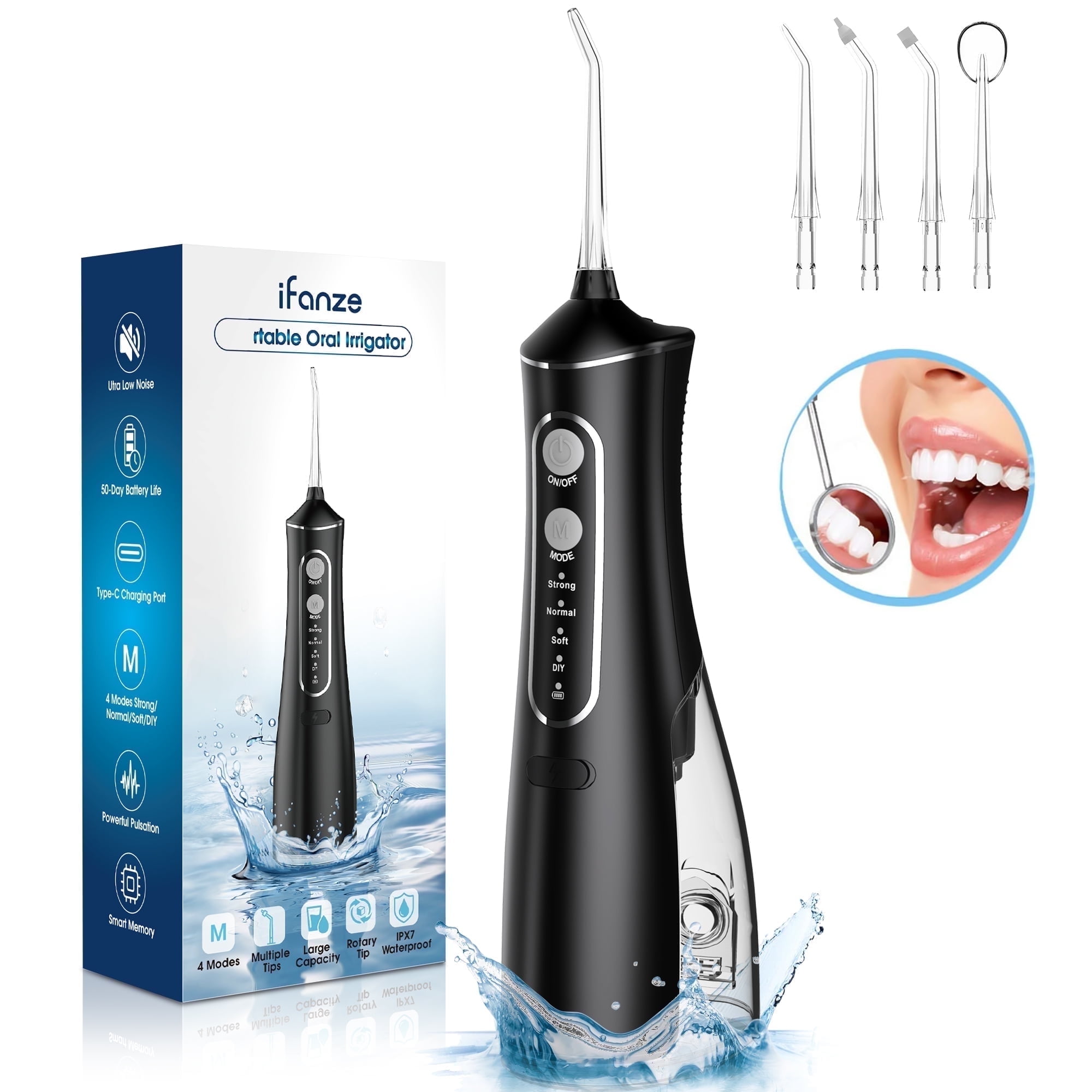 Cordless Water Flosser for Teeth, Professional Dental Oral Irrigator 4 Modes with 300ml Water Tank, IPX7 Water Flosser Portable for Travel Home Office