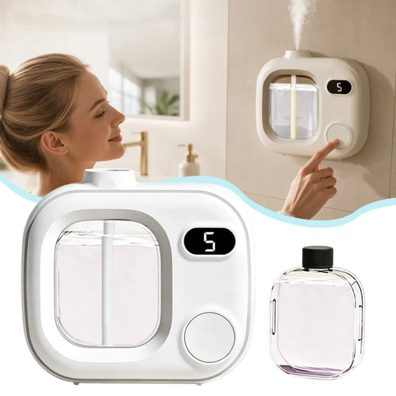 Cordless Waterless Essential Oil Diffuser, Smart LED Aroma Diffuser with 5‑Level Mist Control, Rechargeable Wall‑Mount Fragrance Machine for Home Bathroom Car with 50ml Essential Oil, Lavender Scent