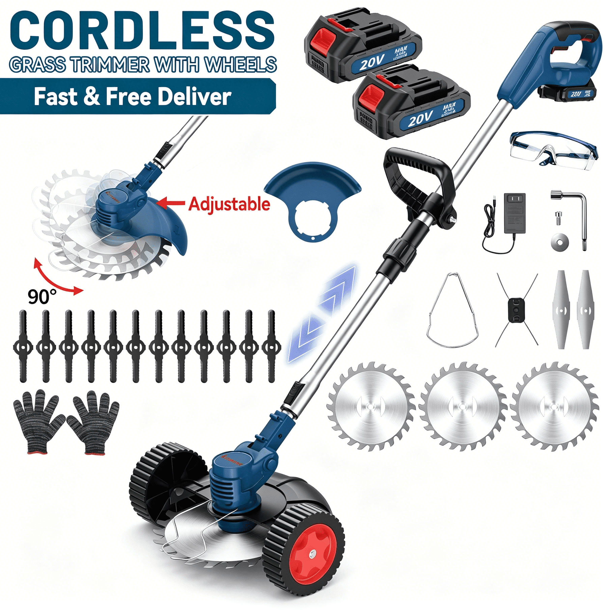 Cordless Weed Eater, 4-in-1 Electric Grass Cutter with High Capacity Battery, Powerful String Trimmer for Lawn Yard Garden Edging, Gifts for Dad Husband