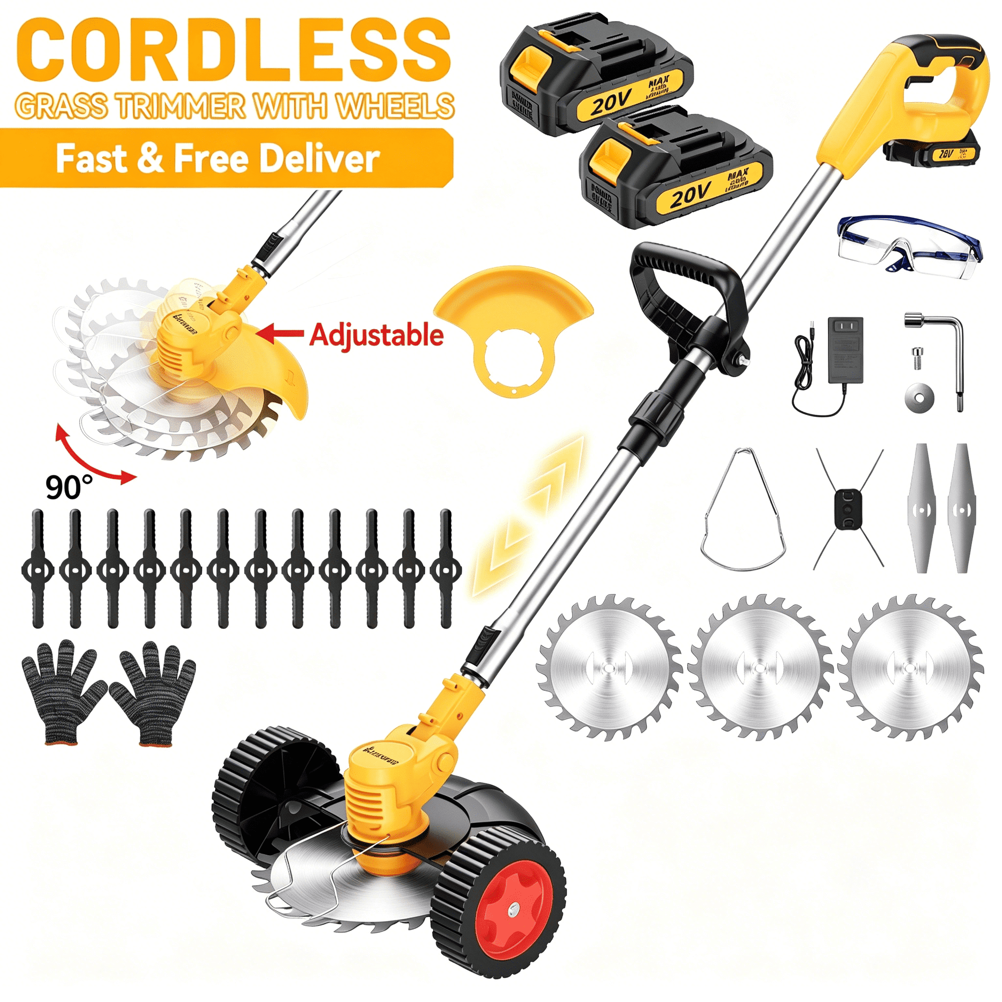 Cordless Weed Eater, 4-in-1 Electric Grass Cutter with High Capacity Battery, Powerful String Trimmer for Lawn Yard Garden Edging, Gifts for Dad Husband