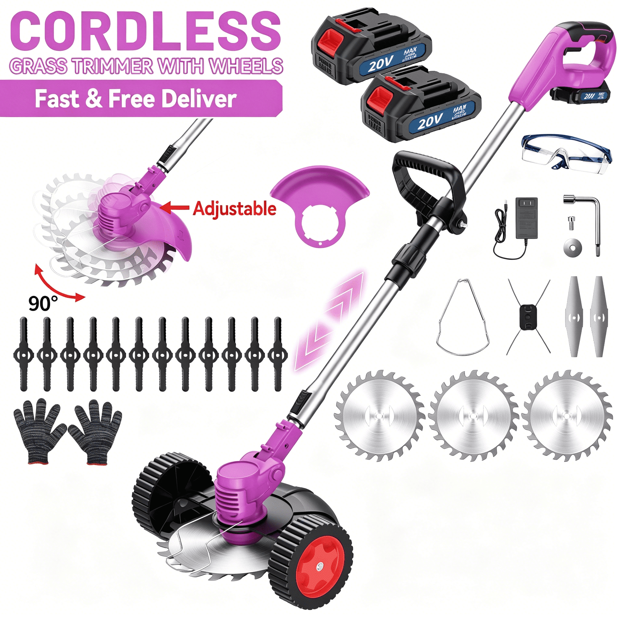 Cordless Weed Eater, 4-in-1 Electric Grass Cutter with High Capacity Battery, Powerful String Trimmer for Lawn Yard Garden Edging, Gifts for Dad Husband