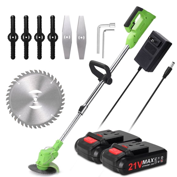 Cordless Weed Eater Grass Trimmer Battery Powered 24V, Electric Weed Wacker Brush Cutter, Height Adjustable Edger Trimmer, Green