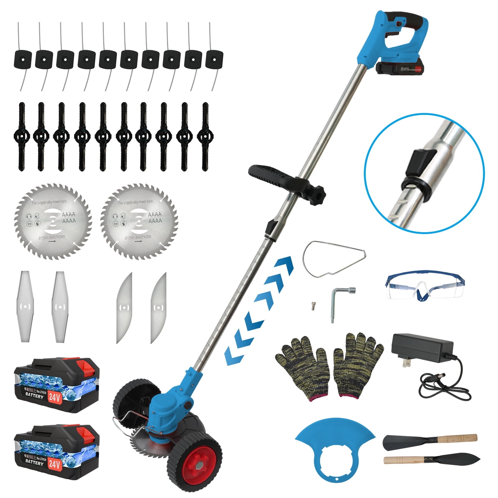 Cordless Weed Eater & Grass Trimmer Combo-2000mAh Battery x2-Perfect for Tight Spaces & Patios (Blue)