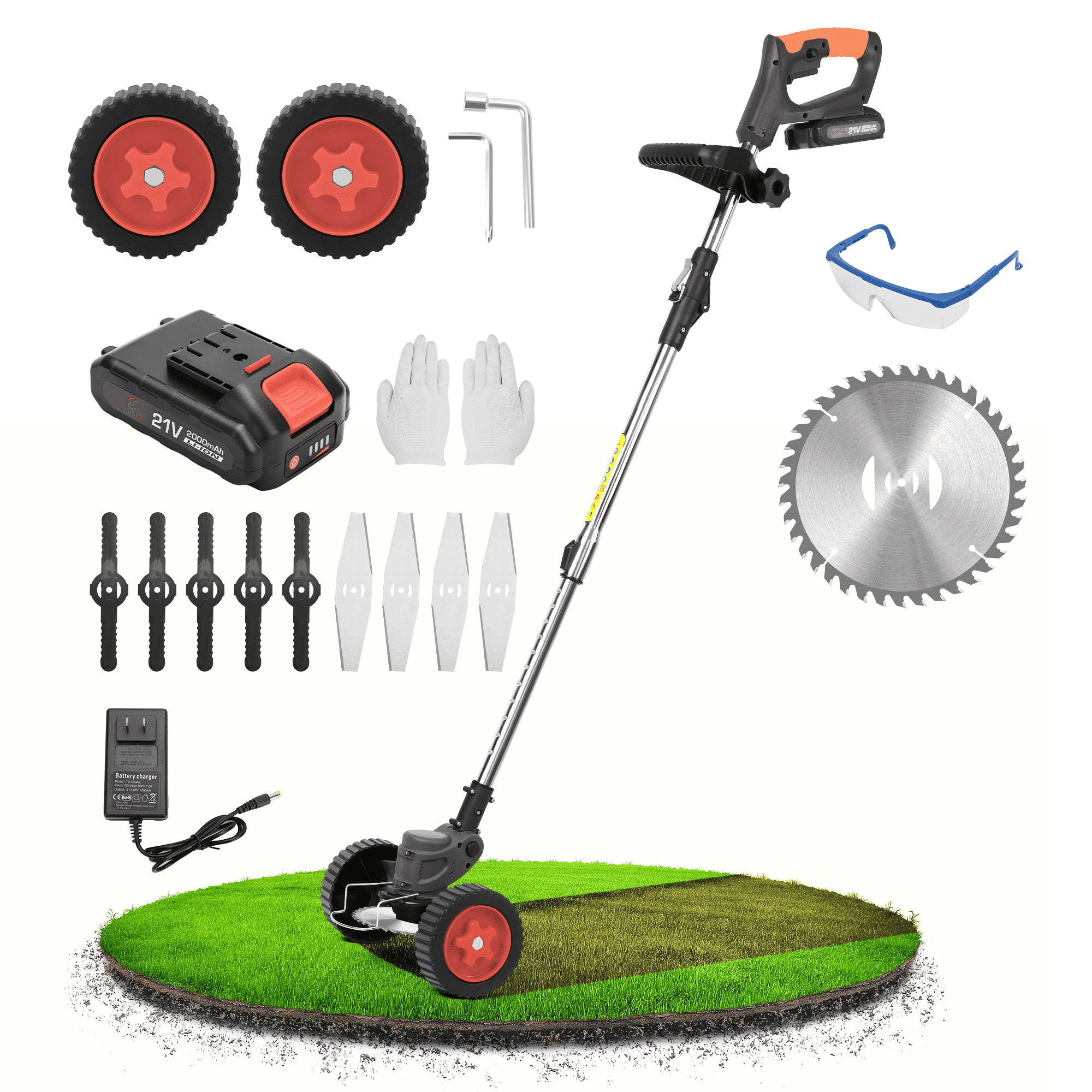 Cordless Weed Eater String Trimmer,3-in-1 Lightweight Push Lawn Mower &  Edger Tool with 3 Types Blades,21V 2Ah Li-Ion Battery Powered for Garden  and Yard,Black 