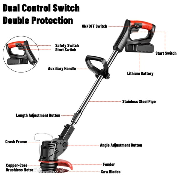 Cordless Weed Wacker,Battery Powered Weed Wacker 3 in 1 Rechargeable Weed Wacker Electric for Lawn Garden Yard, Includes 2 * 3.aH Batteries