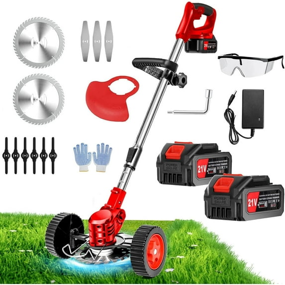 Cordless Weed Wacker, Electric Grass Trimmer 21V 4.0Ah Battery Powered Weed Trimmer, 3 in 1 Stringless Lightweight Brush Cutter/Edger/Mower with 3 Types Blade & Wheels for Garden and Yard Lawn
