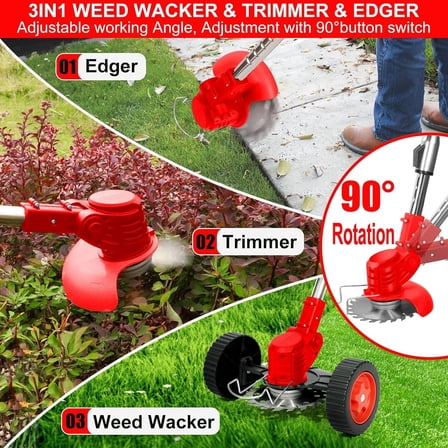 Cordless Weed Wacker, Electric Grass Trimmer 21V 4.0Ah Battery Powered Weed Trimmer with 3 in 1 Function for Garden and Yard Lawn