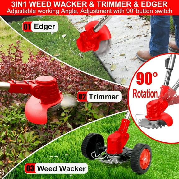 Cordless Weed Wacker, Electric Grass Trimmer 21V 4.0Ah Battery Powered Weed Trimmer with 3 in 1 Function for Garden and Yard Lawn