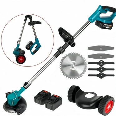 Cordless Weed Wacker, Grass Trimmer with 2pcs Batteries and 3 Cutting Blade Types, Weed Eater for Lawn Care and Garden Yard Work