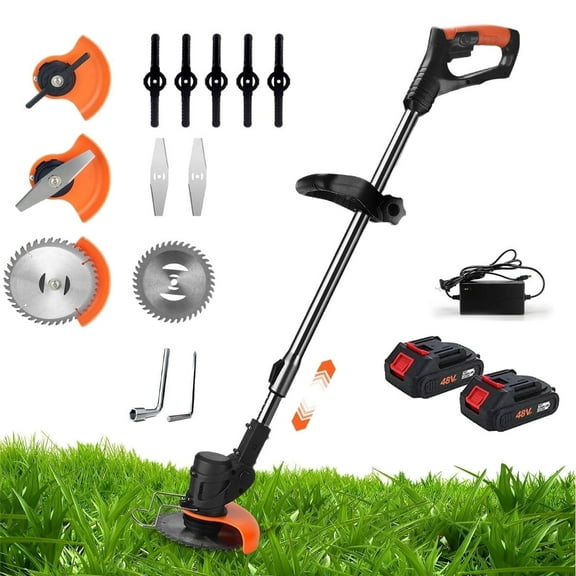 Cordless Weed Wacker ,Weed Trimmer with 2 Batteries, 3 in 1 Cordless Trimmer Lawn Electric Grass Cutter/Edger/Brush for Yard Garden,Black Orange