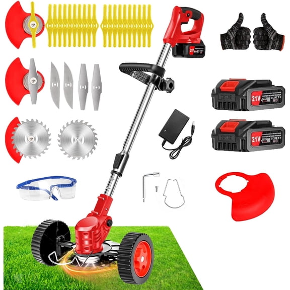 Cordless Weed Wacker with Wheels, 3-in-1 String Trimmer/Lawn Edger/Brush Cutter, Adjustable Height, Lightweight & Easy for Thick Weeds & Small Yards  Homeowner