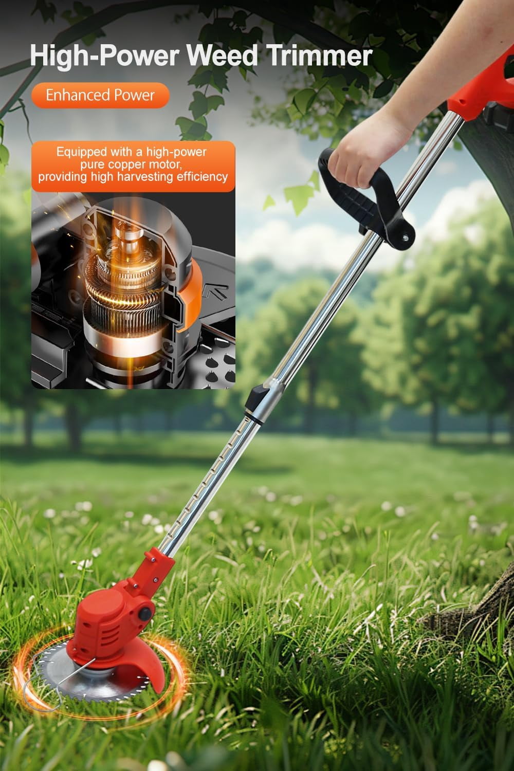 Cordless Weed Wacker with 2 Batteries, Lightweight Electric Grass Trimmer, Adjustable String Trimmer for Lawn and Garden