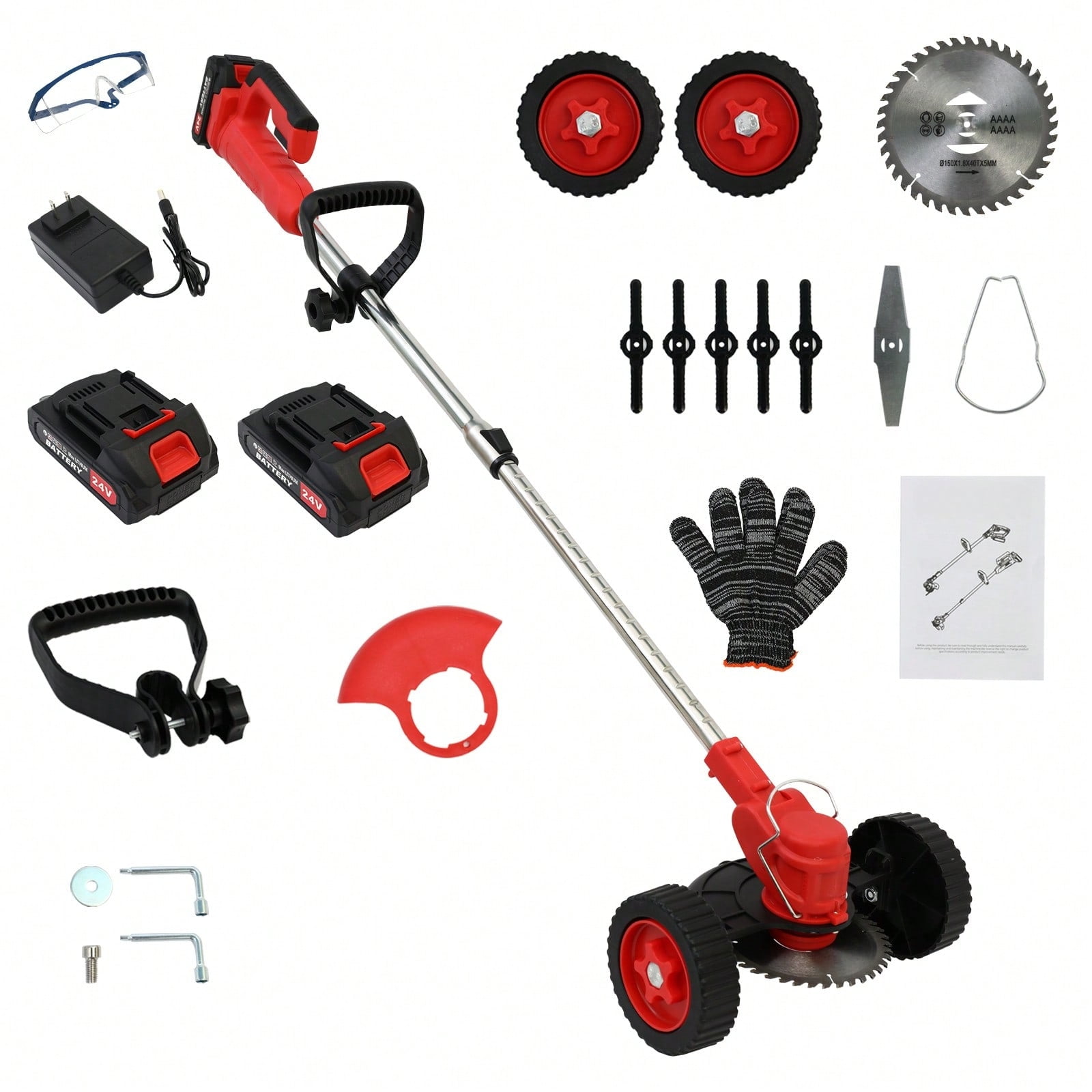 24V Cordless Electric Weed Eater & Lawn Edger - String Trimmer With Battery, 45 Min Runtime