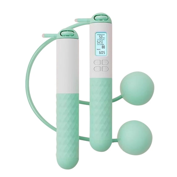 Cordless Weighted Jump Rope with Digital LCD Counter, Portable Skipping Rope for Men Women Indoor Outdoor Fitness Workout(Green,17.5x2.9cm)