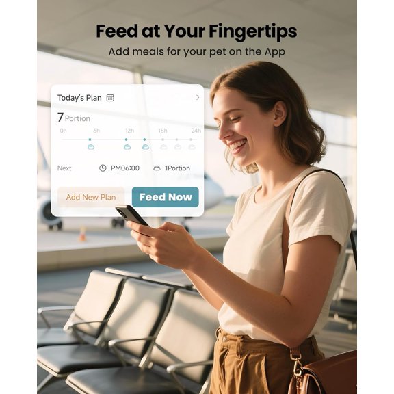 Cordless WiFi Automatic Cat Feeder with Smart App Control, Rechargeable Battery Operated Pet Food Dispenser for Large Kibble, 3L/12 Cups Capacity