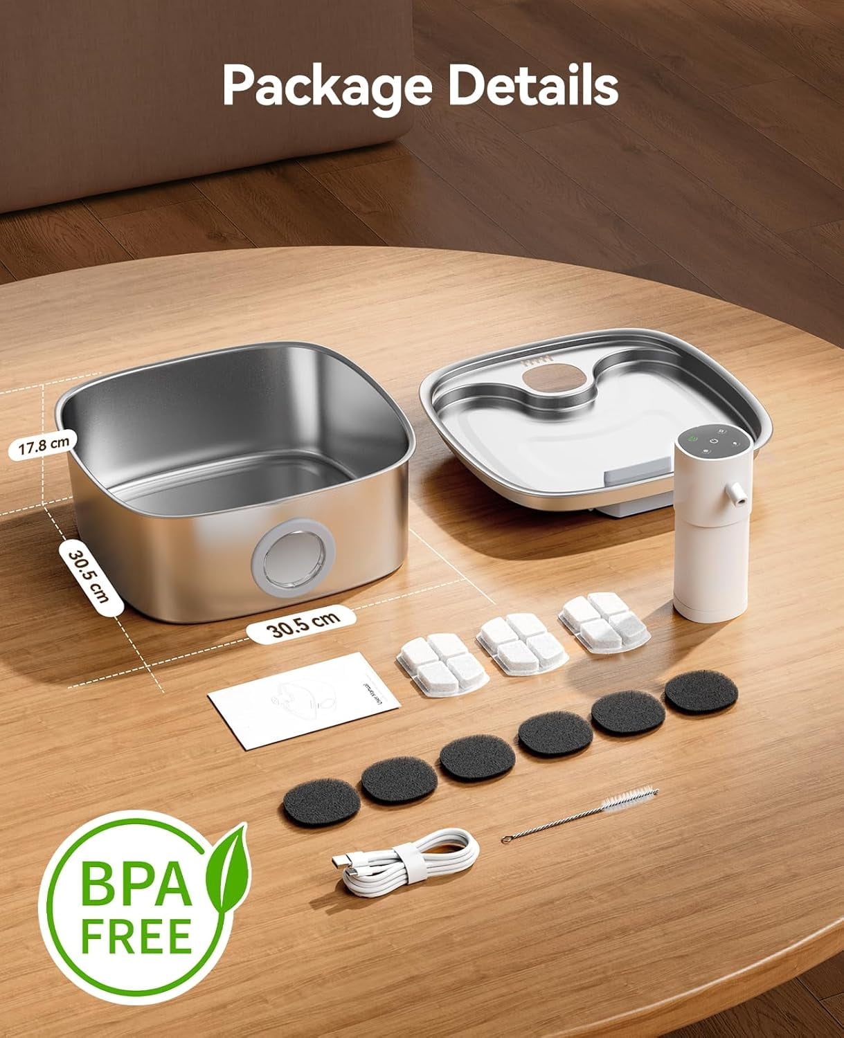Cordless Wider Tray Dog Water Fountain, 5000mAh Battery Operated Dog Water Bowl Dispenser with 3 Motion Sensor, Stainless Steel Pet Water Fountain for Multi-Pets, Easy Setup & Clean, 8L