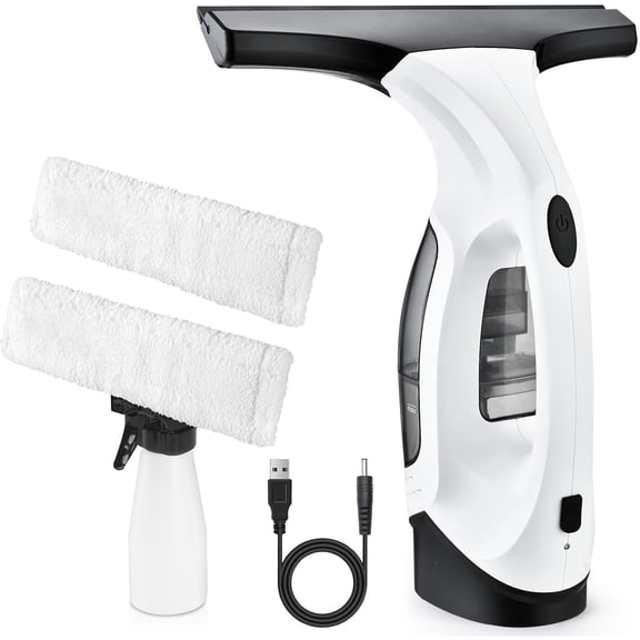 Cordless Window Vacuum Cleaner, Window Cleaner Squeegee Tool Set, Electric Windown Spray Cleaning Tool with 10 inch Squeegee Blade for Showers,Glass,Countertops,and Tiles, 2200mAh (Black White)