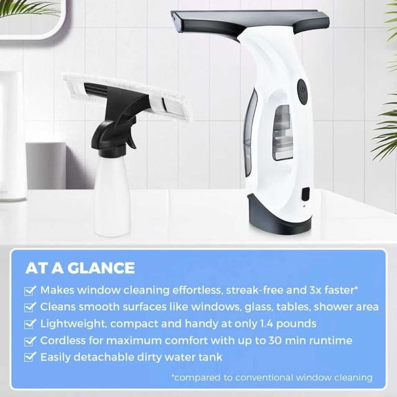 Cordless Window Vacuum Cleaner, Window Cleaner Squeegee Tool Set, Electric Windown Spray Cleaning Tool with 10 inch Squeegee Blade for Showers, Glass, Countertops, and Tiles, 2200mAh (Black White)