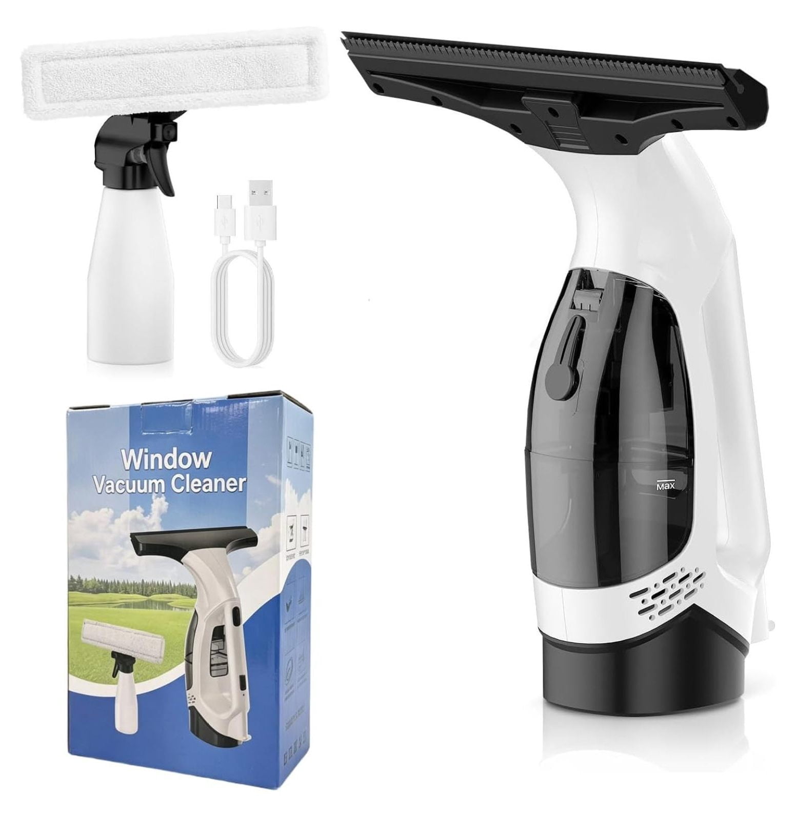 Cordless Window Vacuum Squeegee 2000Pa Glass Cleaner with 2200mAh ...