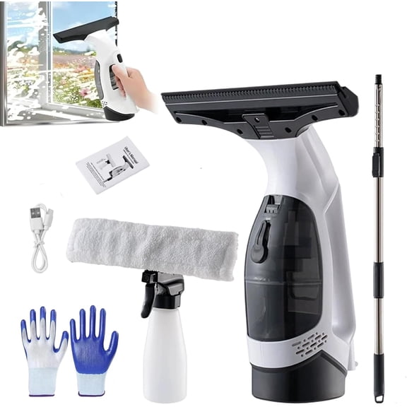 Cordless Window Vacuum Squeegee, Electric Glass Cleaner Tool with Detachable Water Collection Tank, Multifunctional Long Handle Shower Squeegee for Glass Door, Windows (1PC-B)