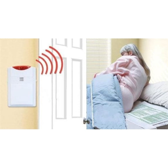 Cordless, Wireless Bed Alarm Alert System - No Alarm in Patient's Room (20" x 30" pad w/call button)