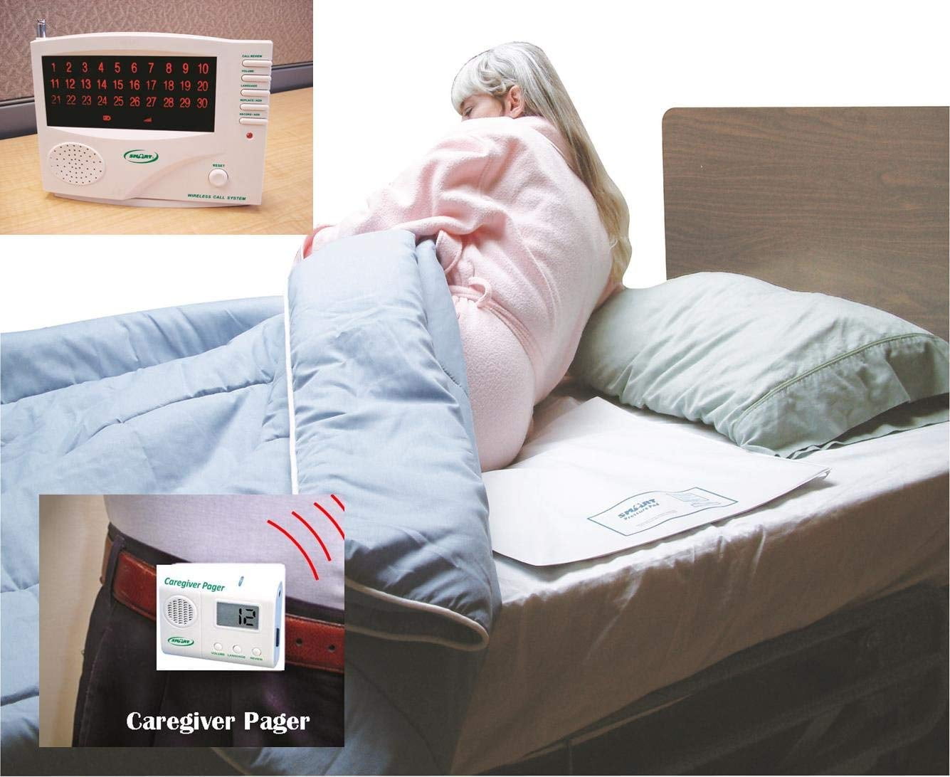 Cordless/Wireless Bed Alarm System with Pager 20" x 30" Pad