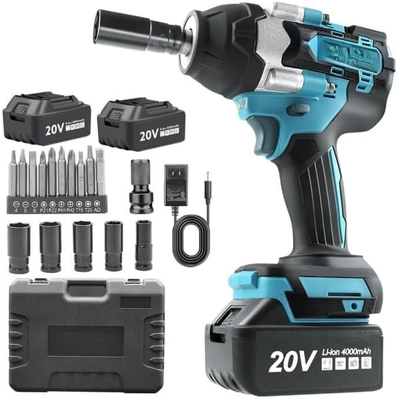 Cordless Wrench 1/2 Inch - 600N.m High Torque with 2 Packs 4.0Ah , Electric Driver/Drill for Auto Repair, DIYers and Mechanics