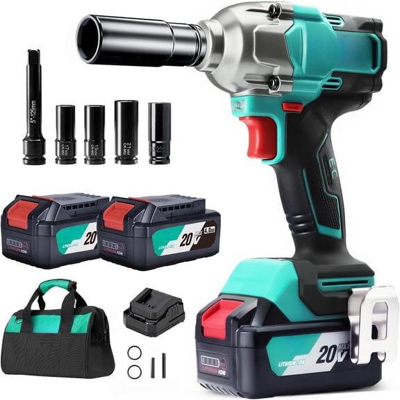 Cordless Wrench, 682N.m (503ft-lbs)Max, 1/2" Brushless with Hog Ring, 2*4.0Ah , 4 Modes, Loosen Function, High Torque Compact Wrench for Auto Repair,