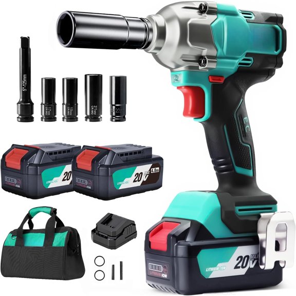 Cordless Wrench, 682N.m (503ft-lbs)Max, 1/2" Brushless with Hog Ring, 2*4.0Ah , 4 Modes, Loosen Function, High Torque Compact Wrench for Auto Repair,