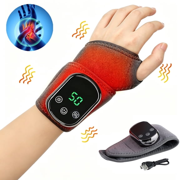 Cordless Wrist Heating Pad, Rechargeable Heated Wrist Wrap Brace with 5 Heat Settings & 3 Vibration Modes, 30min Auto-off, for Carpal Tunnel Relief