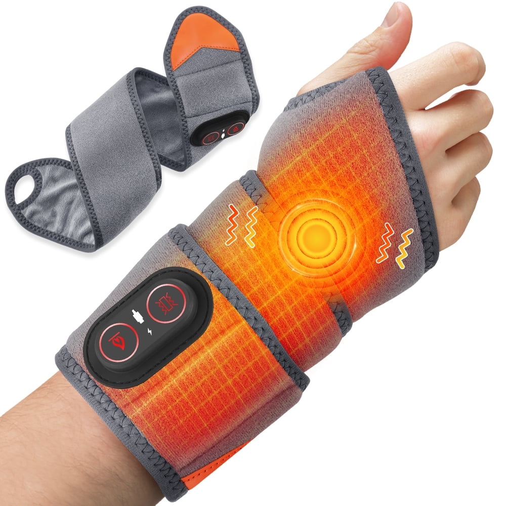 Cordless Wrist Heating Pad Wrap with Vibration,Rechargeable Wrist Brace with Heat,3000mAh Portable Heated Wrist Massager with 3 Heat Levels & 3 Vibration Modes,Adjustable Wearable Wrap for Home