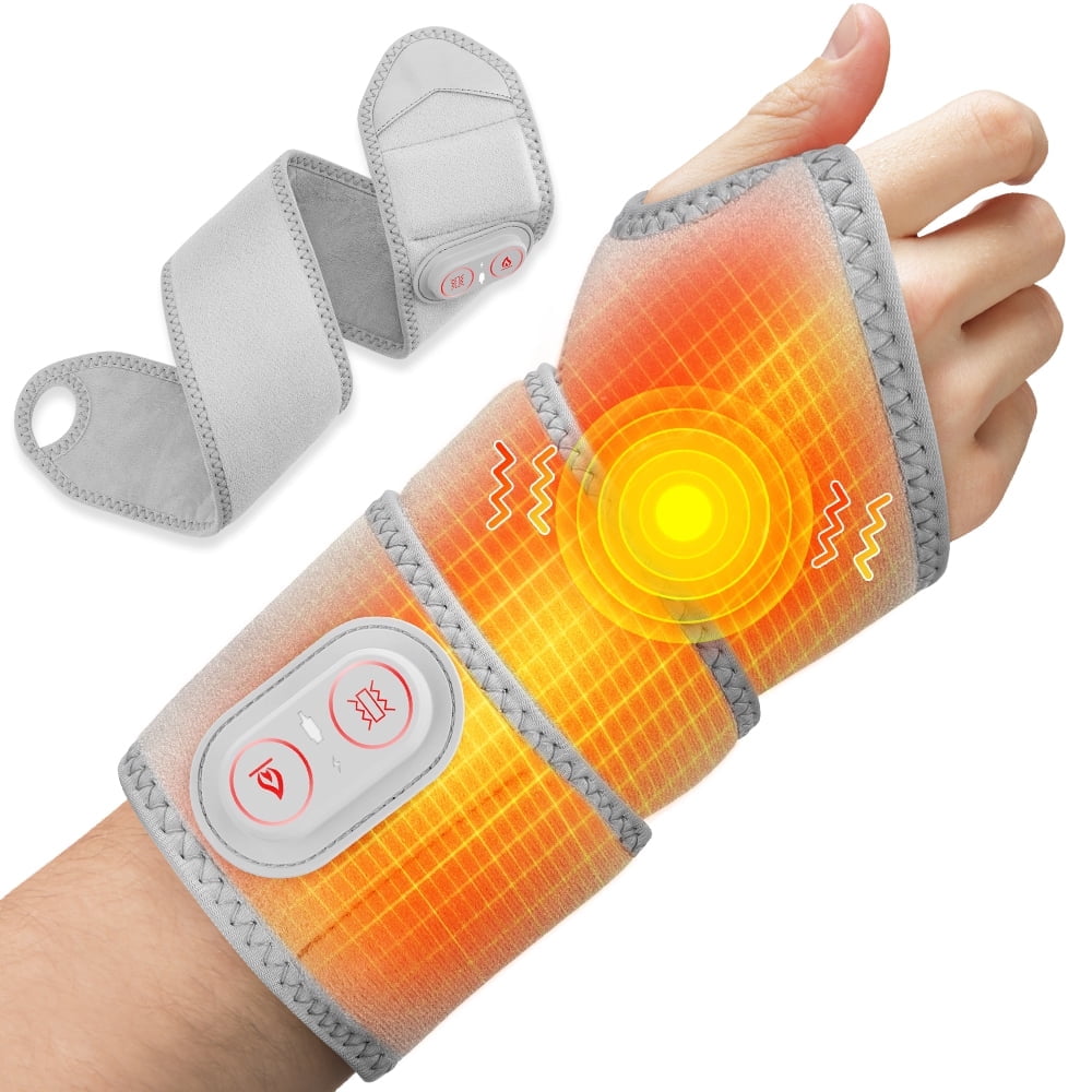 Cordless Wrist Heating Pad Wrap with Vibration,Rechargeable Wrist Brace with Heat,3000mAh Portable Heated Wrist Massager with 3 Heat Levels & 3 Vibration Modes,Adjustable Wearable Wrap for Office