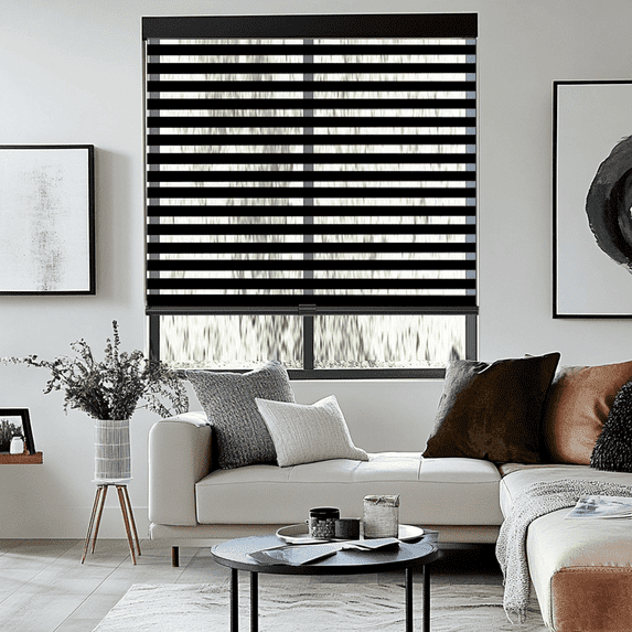 Cordless Zebra Blinds by AOSKY – Light Control, Privacy Made Simple & Safe!Bring Comfort and Style to Your Home with AOSKY Zebra Blinds.37" W x 72" H, Black