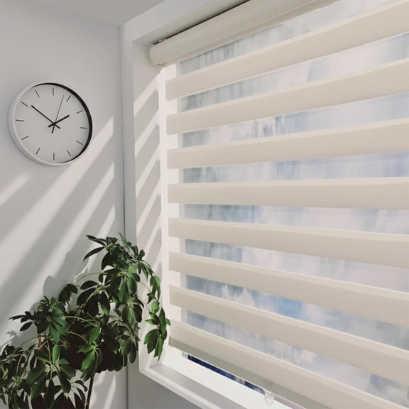 Cordless Zebra Blinds Light Filtering Dual-Layer Window Shades for Privacy (Ivory Color) (Maximum Height 72") (Width 81")