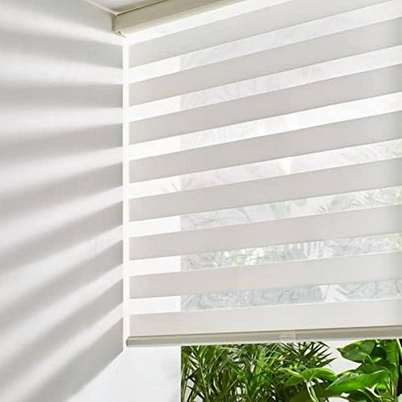 Cordless Zebra Blinds for Windows (35" W X 72" H, Cream) Free-Stop Dual Layer Roller Windows Shades for Day and Night, Light Filtering Sheer Shades for Home, Easy to Install