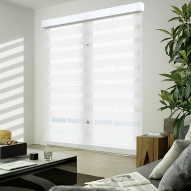Cordless Zebra Blinds for Windows 95% Blackout Dual Layer Privacy Window Blinds Free-Stop Roller Window Shades Light Filtering Sheer Shades for Home, Office (White, 20" Wx72" H)