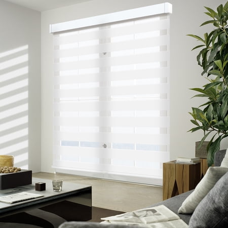 Cordless Zebra Blinds for Windows 95% Blackout Dual Layer Privacy Window Blinds Free-Stop Roller Window Shades Light Filtering Sheer Shades for Home, Office (White, 20" Wx72" H)
