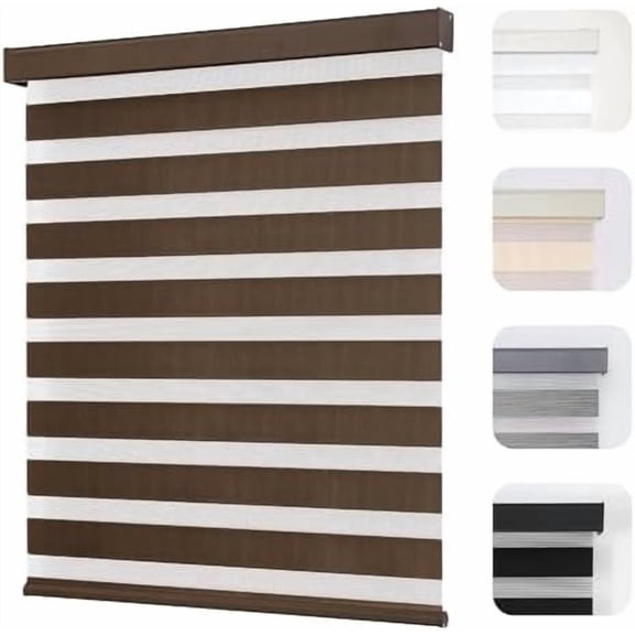 Cordless Zebra Blinds for Windows, Dual Layer Light Control Window Blinds with Light-Proof Aluminum Cover, Free-Stop Roller Shades for Home & Office (Coffee,36" W x 75" H)