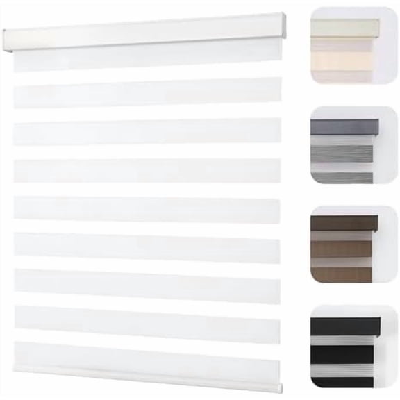 Cordless Zebra Blinds for Windows, Dual Layer Light Control Window Blinds with Light-Proof Aluminum Cover, Free-Stop Roller Shades for Home & Office (White,Custom Size)