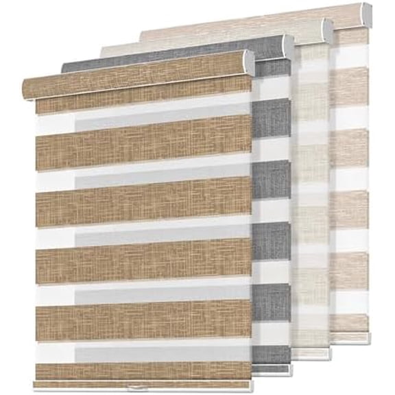 Cordless Zebra Blinds for Windows, Free-Stop, Dual Layer Zebra Blinds for Indoor Windows, Filtering Light Control for Day & Night, Sheer Shades for Home or Office, Sand Brown, Custom Sizes
