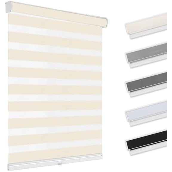 Cordless Zebra Blinds for Windows Free-Stop Roller Shades(Beige,53" W x 64" H) Dual Layer Light Filtering Privacy for Day and Night, Home,Office,Bedroom,Bathroom$$Home Decor, Kitchen, & Other