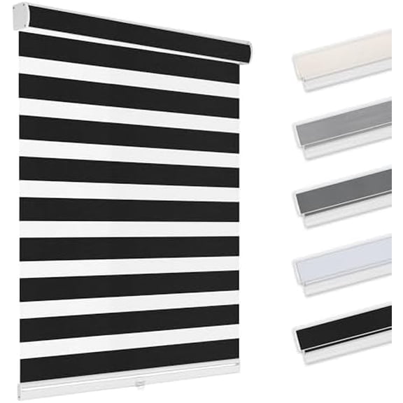 Cordless Zebra Blinds for Windows Free-Stop Roller Shades(Black,53" W x 64" H) Dual Layer Light Filtering Privacy for Day and Night, Home,Office,Bedroom,Bathroom$$Home Decor, Kitchen, & Other